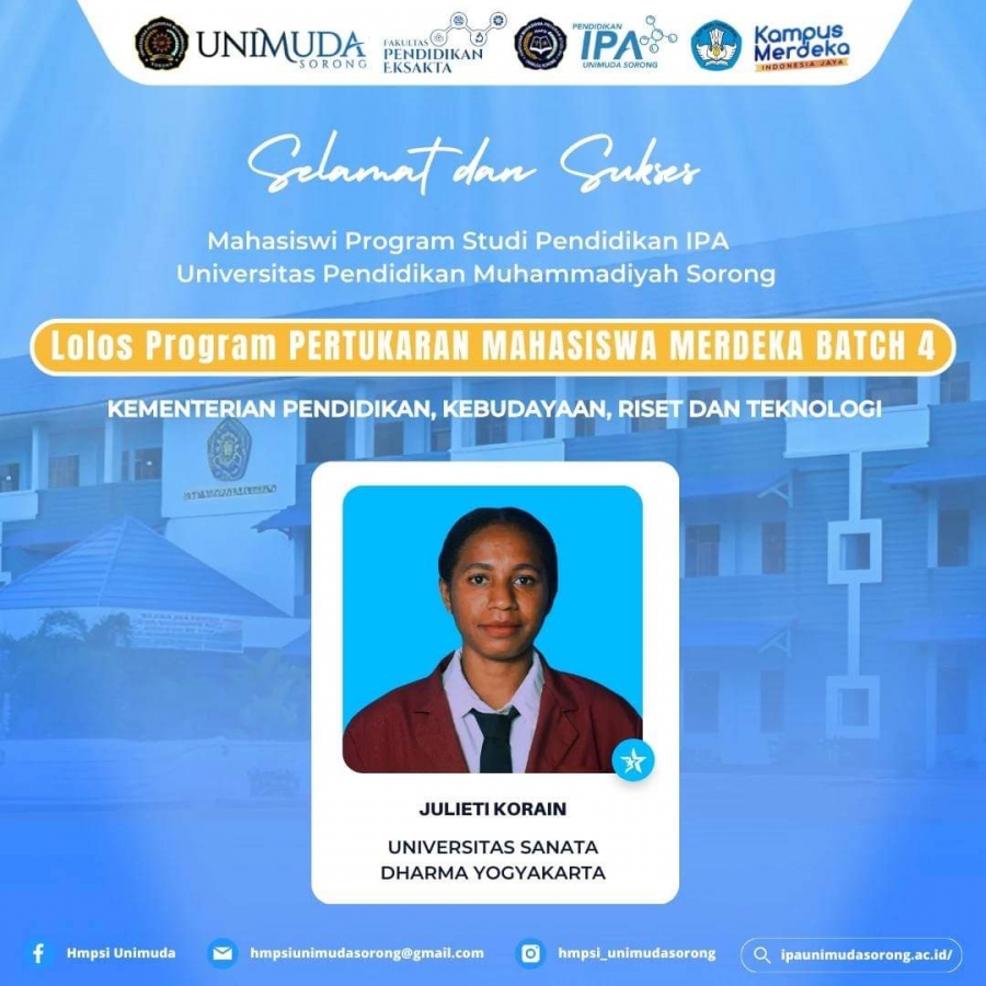Julieti Korain Lolos Program Pertukaran Mahasiswa Merdeka Batch 4 di USD Yogyakarta